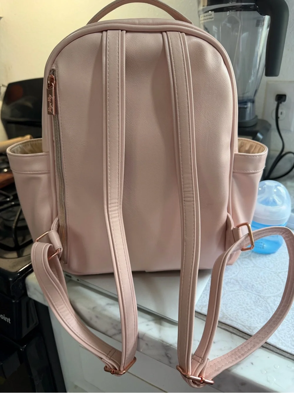 Itzy Ritzy Blush Pink Faux Leather Backpack Diaper Bag